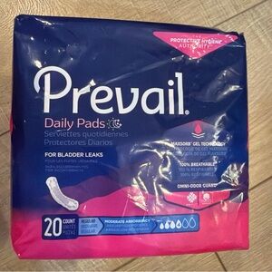 Prevail Daily Incontinent Pad Regular Length 20 Ct MODERATE ABSORBANCY NEW